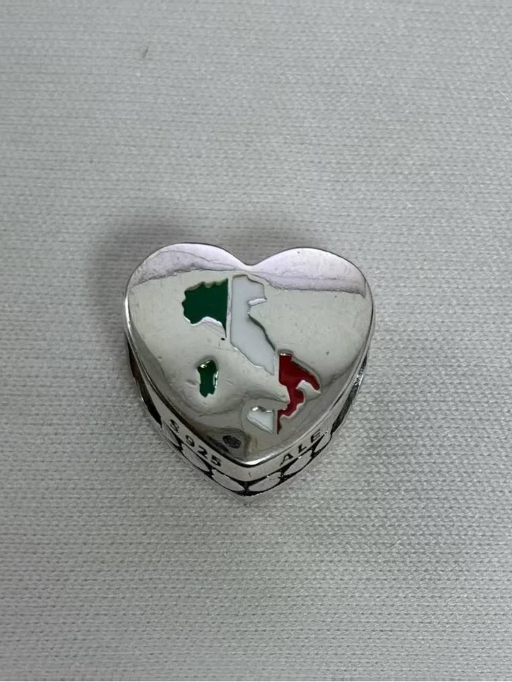 Pandora Sterling Heart Charm with Red White Green Enamel Italy Map